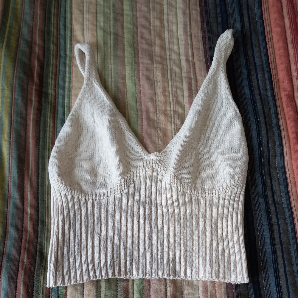 KOTN Cream Cotton Ribbed Knit Top Medium